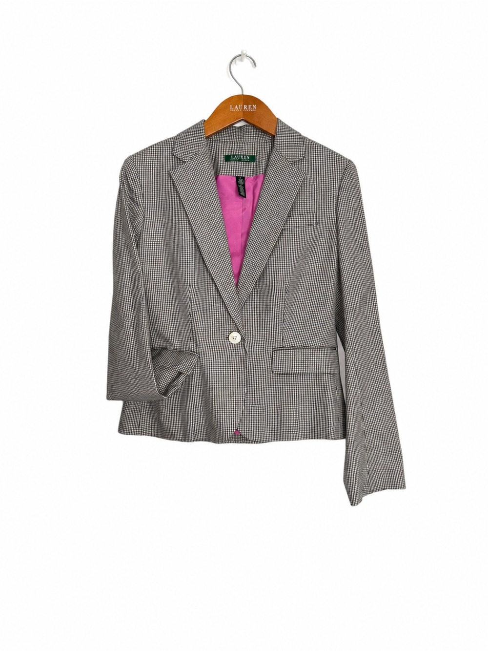 🌸Like New! Lauren Ralph Lauren Black & White Fitted Blazer with Pink Lining